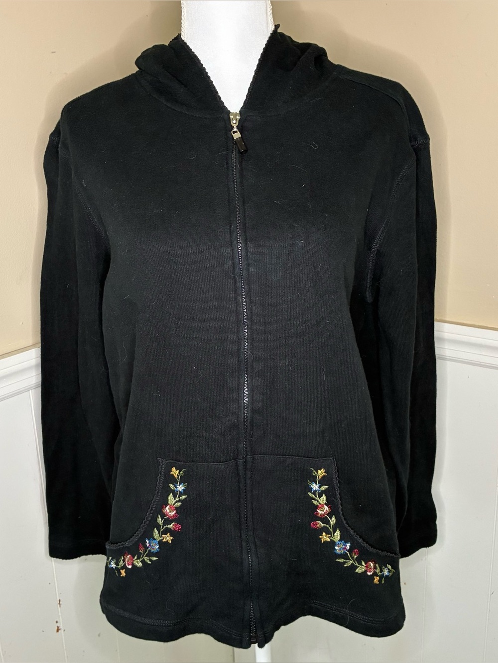 Y2K Floral Embroidered Zip Hoodie | Plus Size 1X